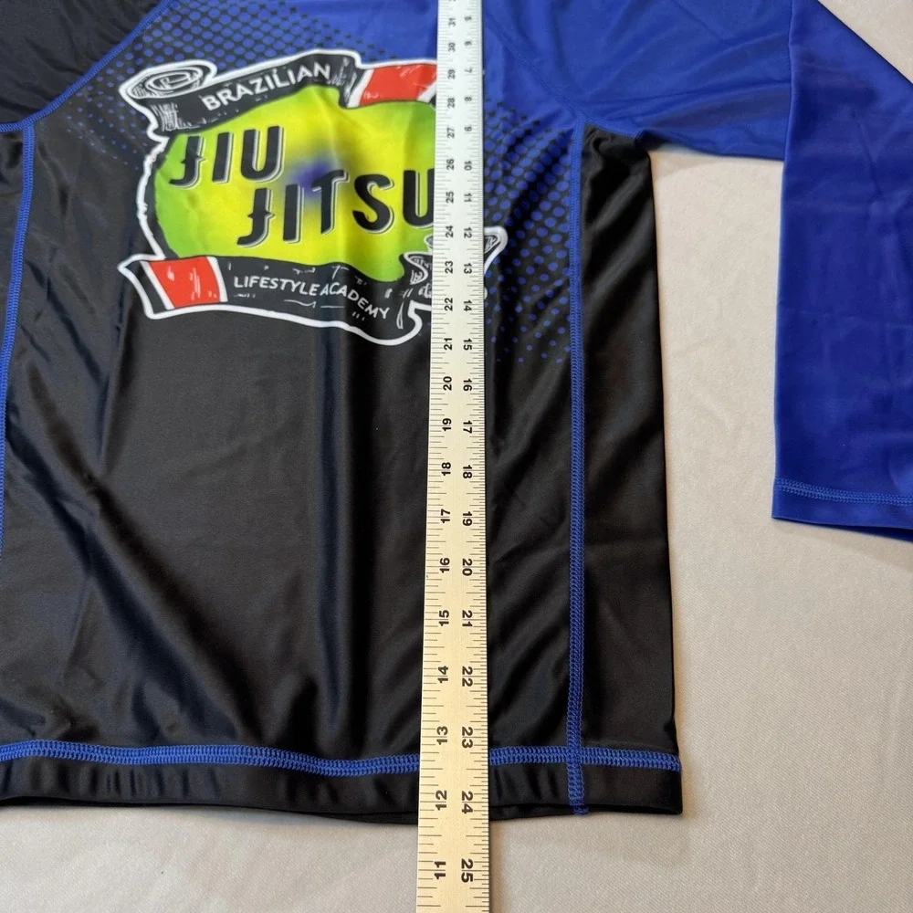 CRNR Combat Corner Long Sleeve Rash Guard Shirt Mens Small Blue BJJ Jiu Jitsu‎